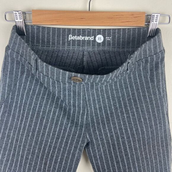 Betabrand Slim Straight Pullover Pinstripe Pants - Gray & White - Picture 8 of 8
